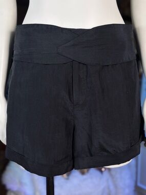 Helmut Lang Black 100% Silk Cuffed Shorts w/ Detachable Wrap Belt, Szs 4 & 6